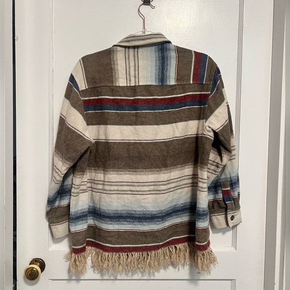 Southwestern flannel button down boho festival Shacket with fringe Size S - Picture 3 of 3